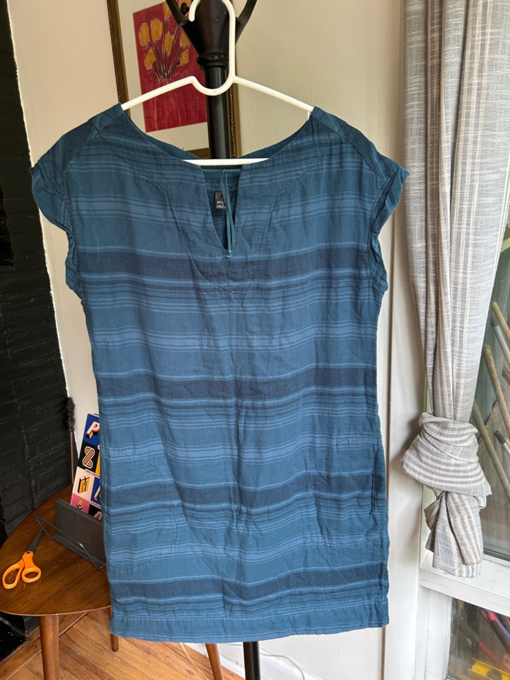 Prana Teal Blue Striped Short-Sleeve Tunic